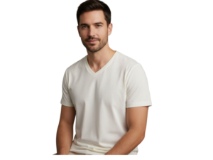 V neck pure hemp ivory tee shirt